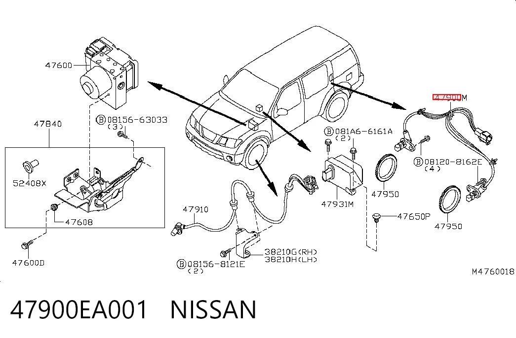 47900EA001 Nissan/Infiniti Sensor de freno, trasero