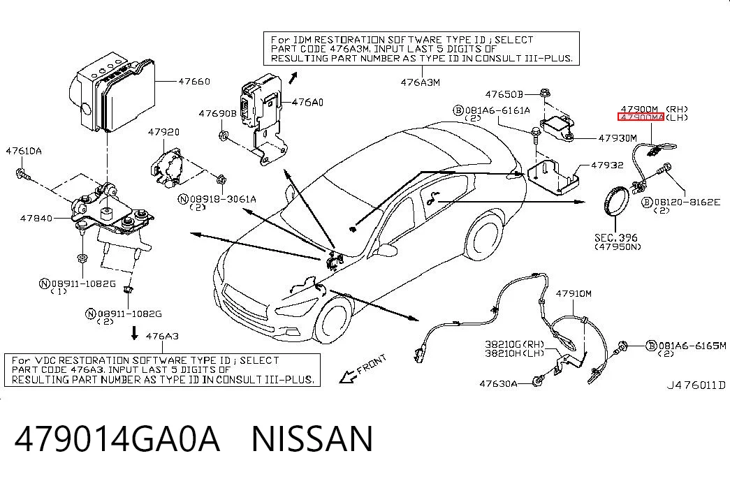 479014GA0A Nissan/Infiniti Sensor revoluciones de la rueda, trasero izquierdo