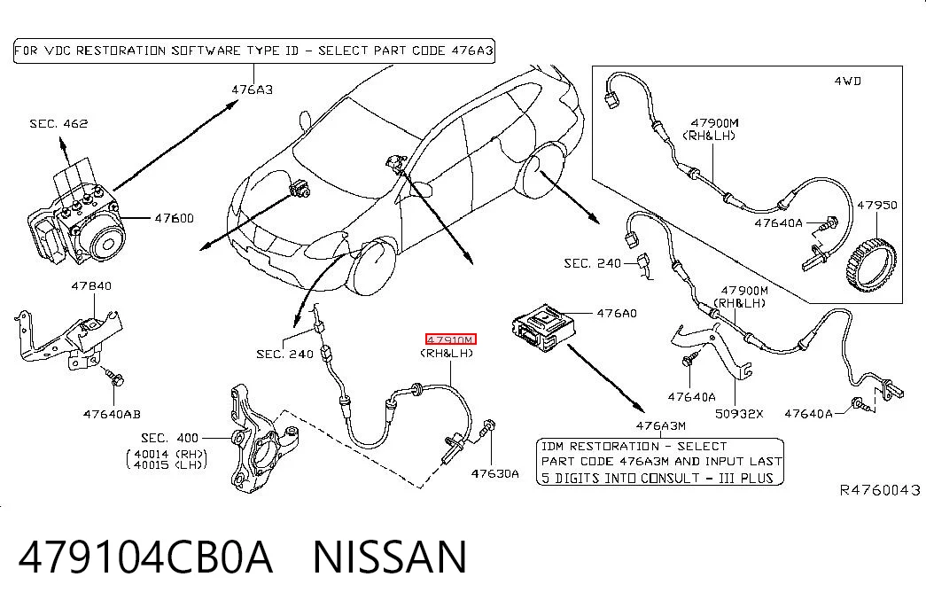 479104CB0A Nissan/Infiniti Sensor de rueda abs