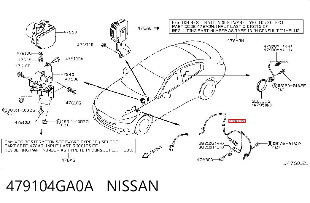 479104GA0A Nissan/Infiniti Sensor de rueda abs