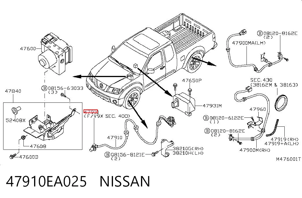 47910EA025 Nissan/Infiniti Sensor de rueda abs