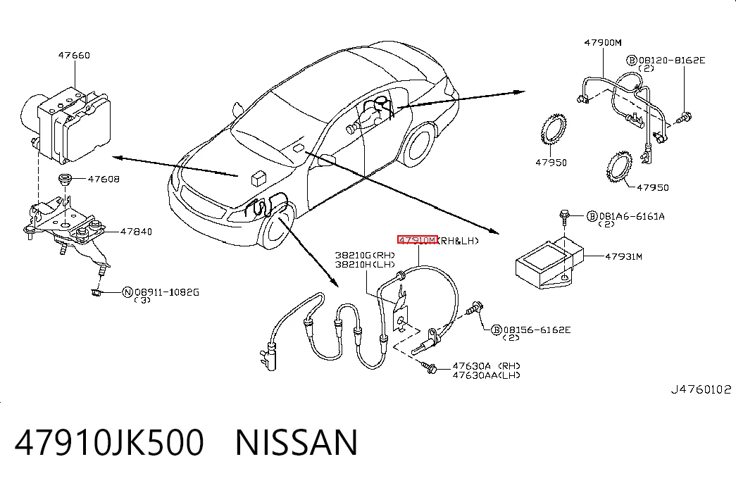 47910JK500 Nissan/Infiniti Sensor de rueda abs
