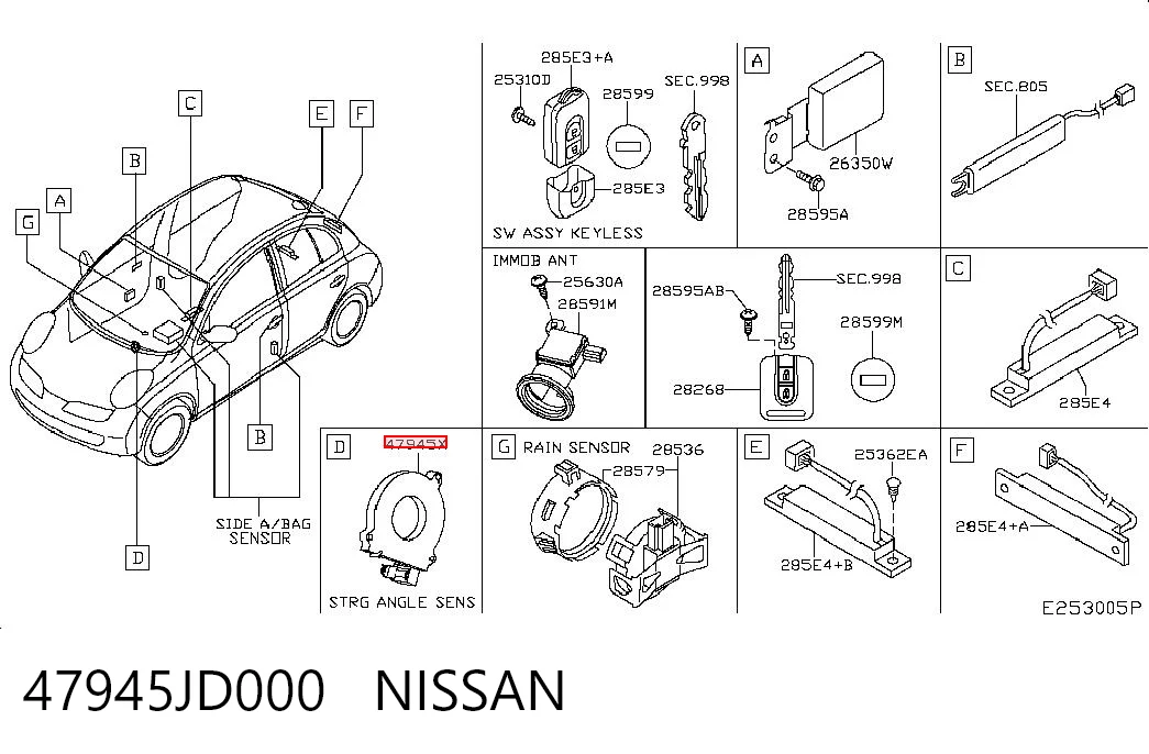 47945JD000 Nissan/Infiniti Sensor de ángulo de giro del volante