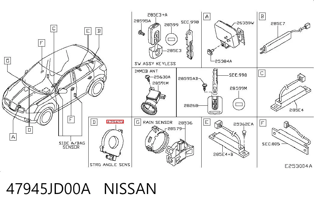 47945JD00A Nissan/Infiniti Sensor de ángulo de giro del volante