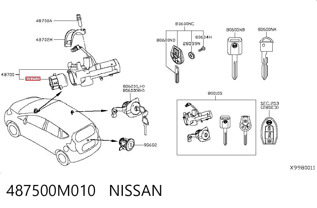 487500M010 Nissan/Infiniti Cuerpo del interruptor de encendido
