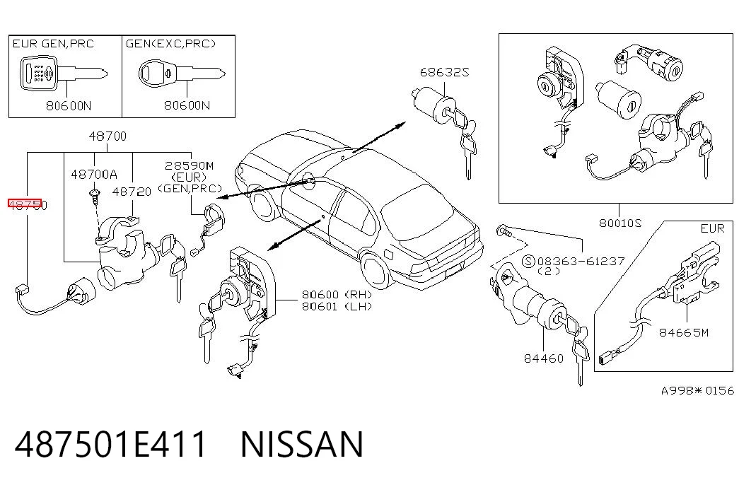 487501E411 Nissan/Infiniti Conmutador de encendido