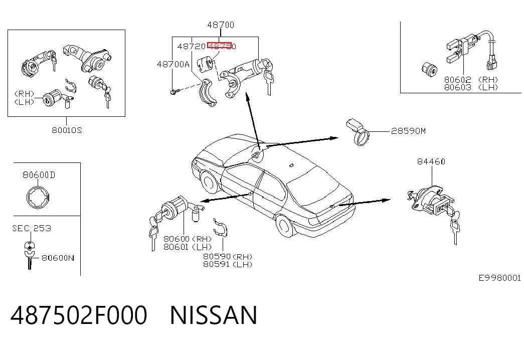 487502F000 Nissan/Infiniti Conmutador de encendido
