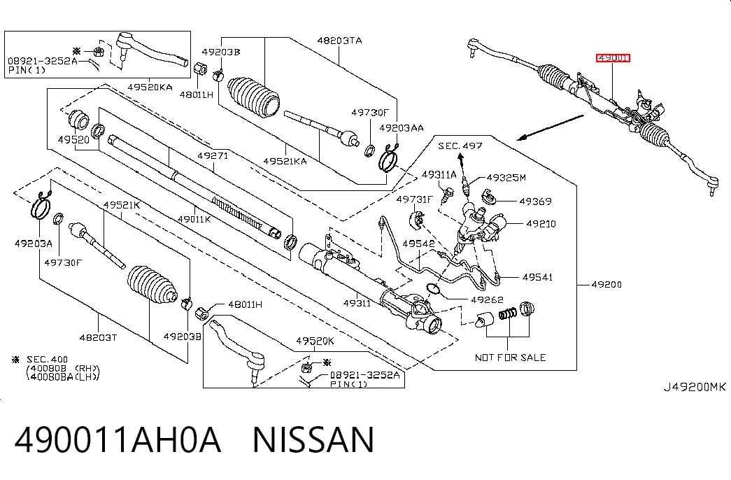 Cremallera de dirección para Nissan Murano Z51