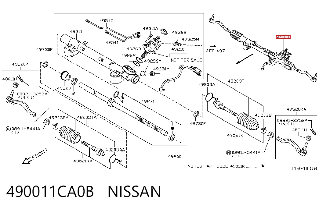 490011CA0B Nissan/Infiniti Cremallera caja de direccion