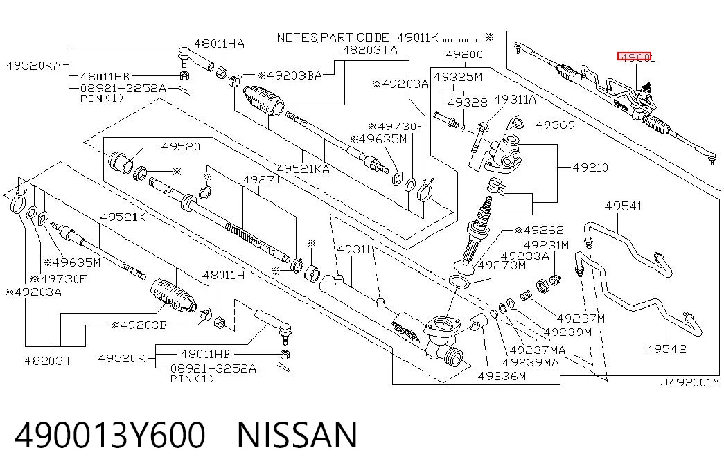 490013Y600 Nissan/Infiniti Cremallera caja de direccion