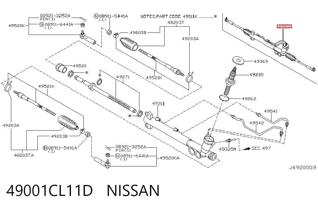 49001CL11D Nissan/Infiniti Cremallera caja de direccion