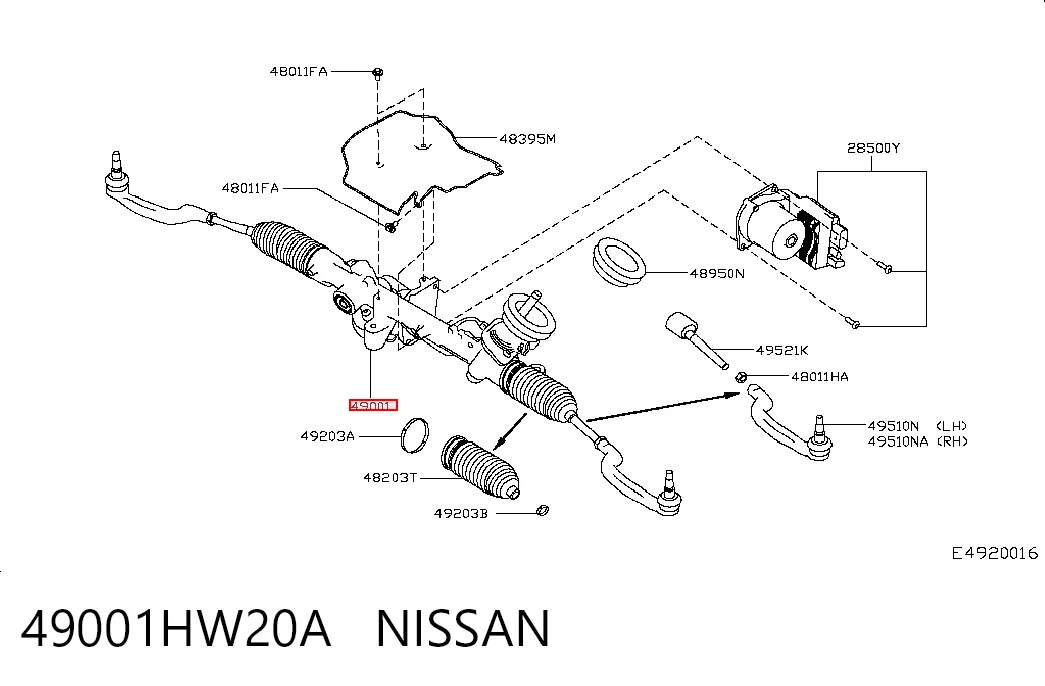 Cremallera de dirección NISSAN 49001HW20A