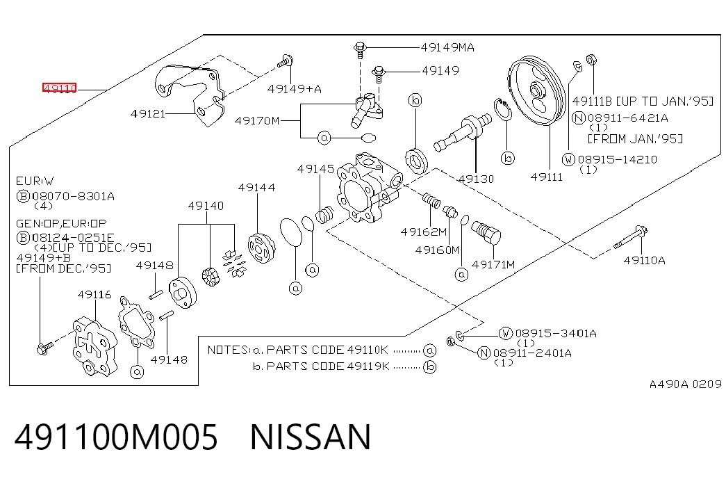 Bomba hidráulica de dirección para Nissan Sunny III N14
