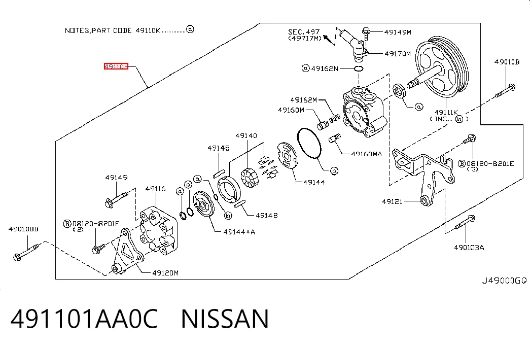 491101AA0C Nissan/Infiniti Bomba hidráulica de dirección