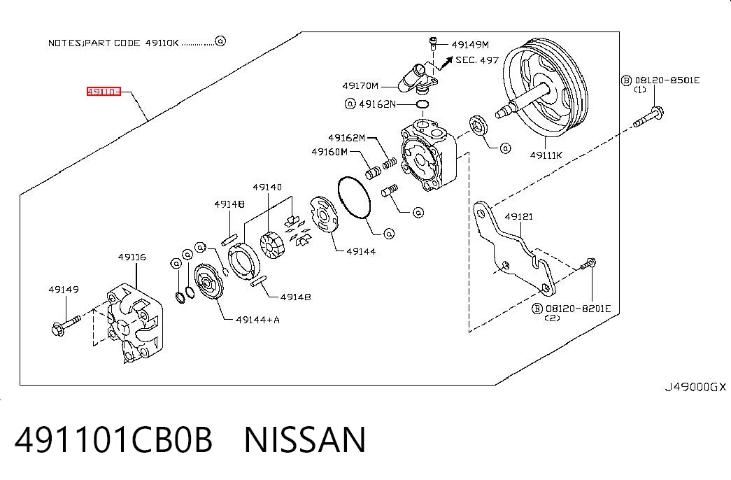 491101CB0B Nissan/Infiniti Bomba hidráulica de dirección