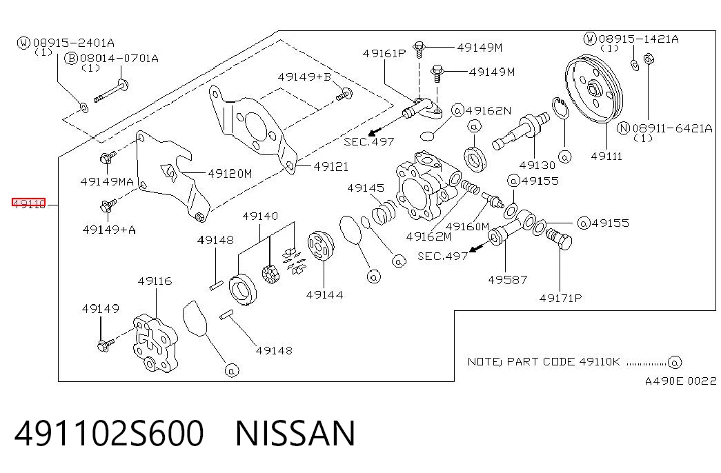 491102S600 Nissan/Infiniti Bomba hidráulica de dirección