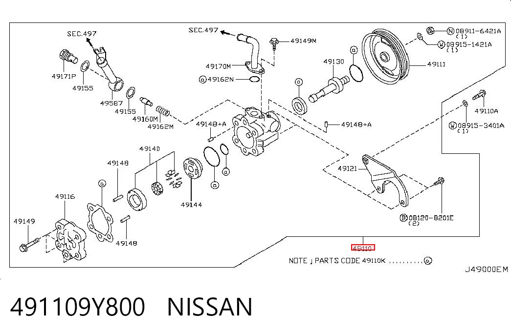 491109Y800 Nissan/Infiniti Bomba hidráulica de dirección
