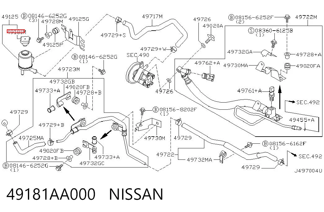 49181AA000 Nissan/Infiniti Tapa del depósito de la bomba de dirección asistida
