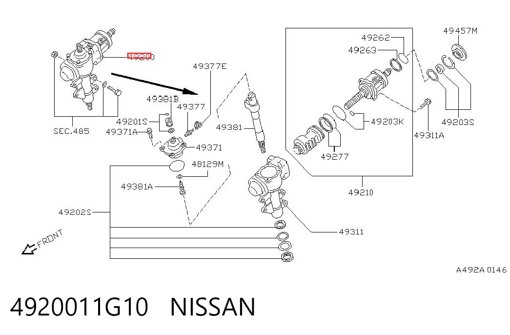 4920011G10 Nissan/Infiniti Caja de dirección