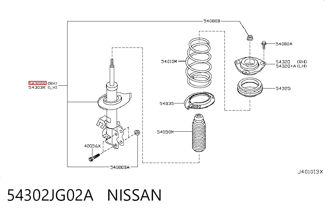 Amortiguador delantero derecho 54302JG02A NISSAN