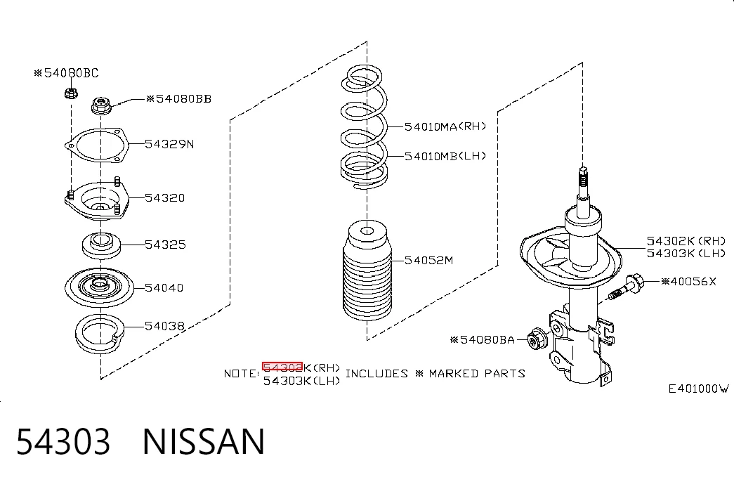 54303 Nissan/Infiniti Amortiguador eje delantero derecha