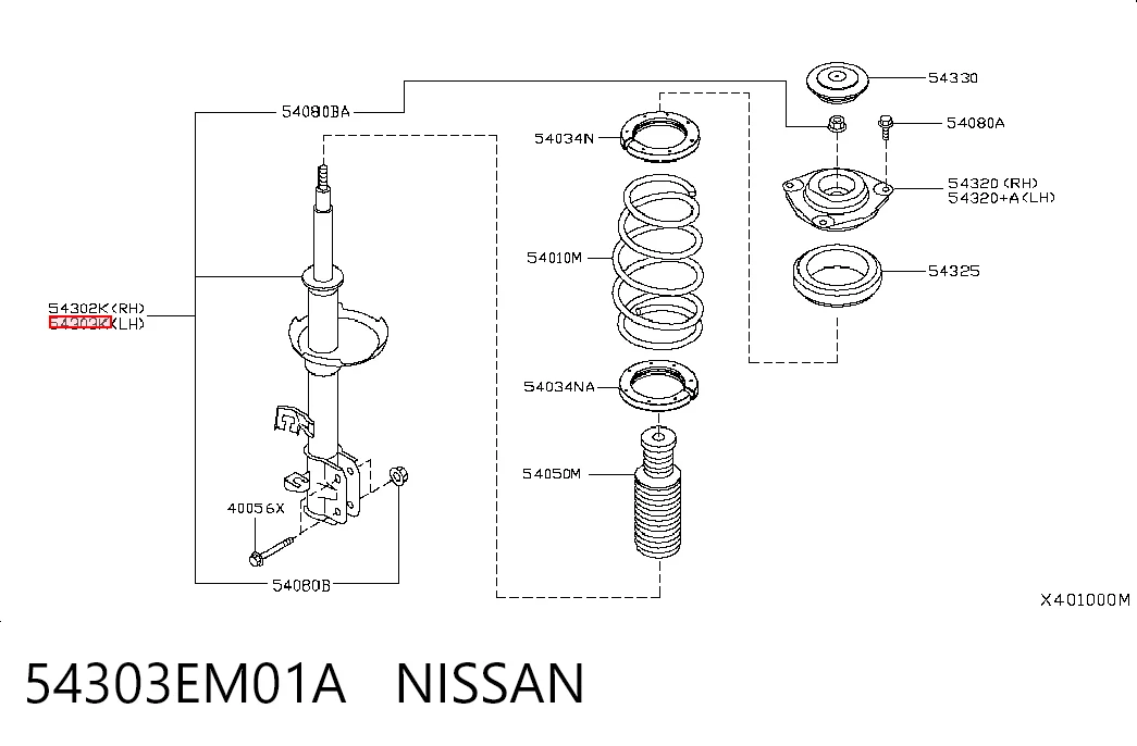 Amortiguador delantero izquierdo 54303EM01A NISSAN
