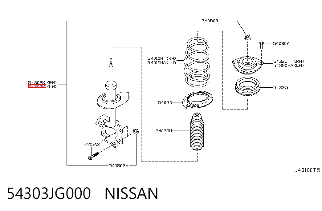 Amortiguador delantero izquierdo 54303JG000 NISSAN