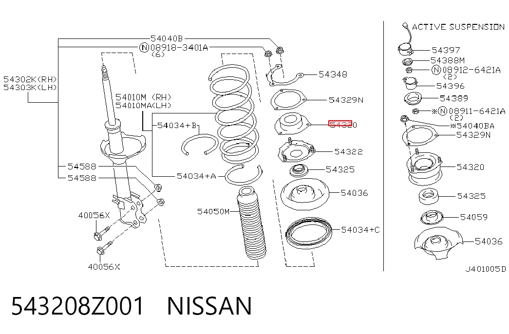 Soporte del amortiguador delantero 543208Z001 NISSAN