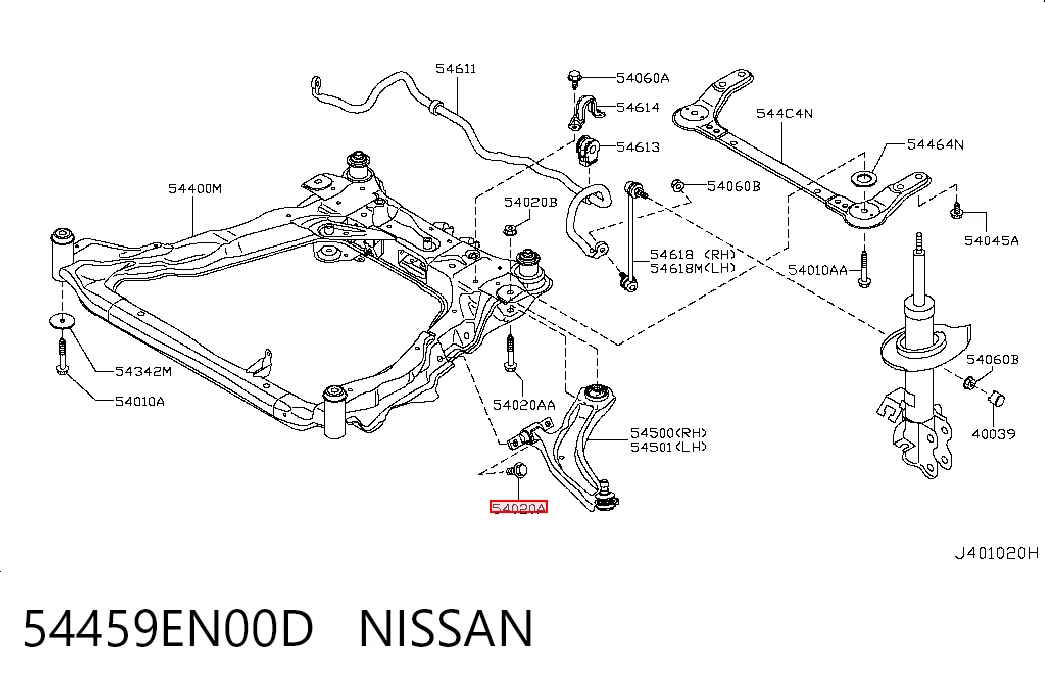 54459EN00D Nissan/Infiniti Perno de fijación del brazo inferior delantero
