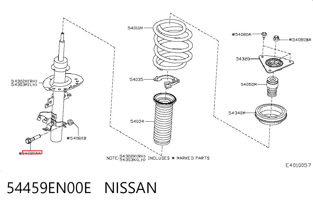 54459EN00E Nissan/Infiniti Perno de fijación del subchasis delantero