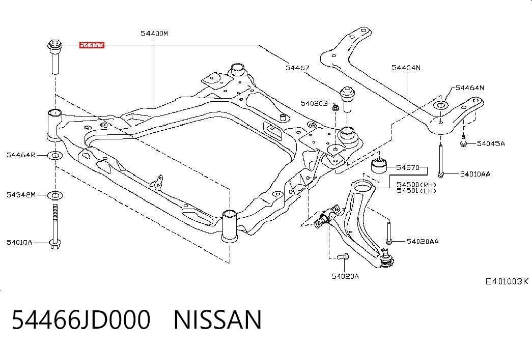 54466JD000 Nissan/Infiniti Buje silencioso del subchasis delantero