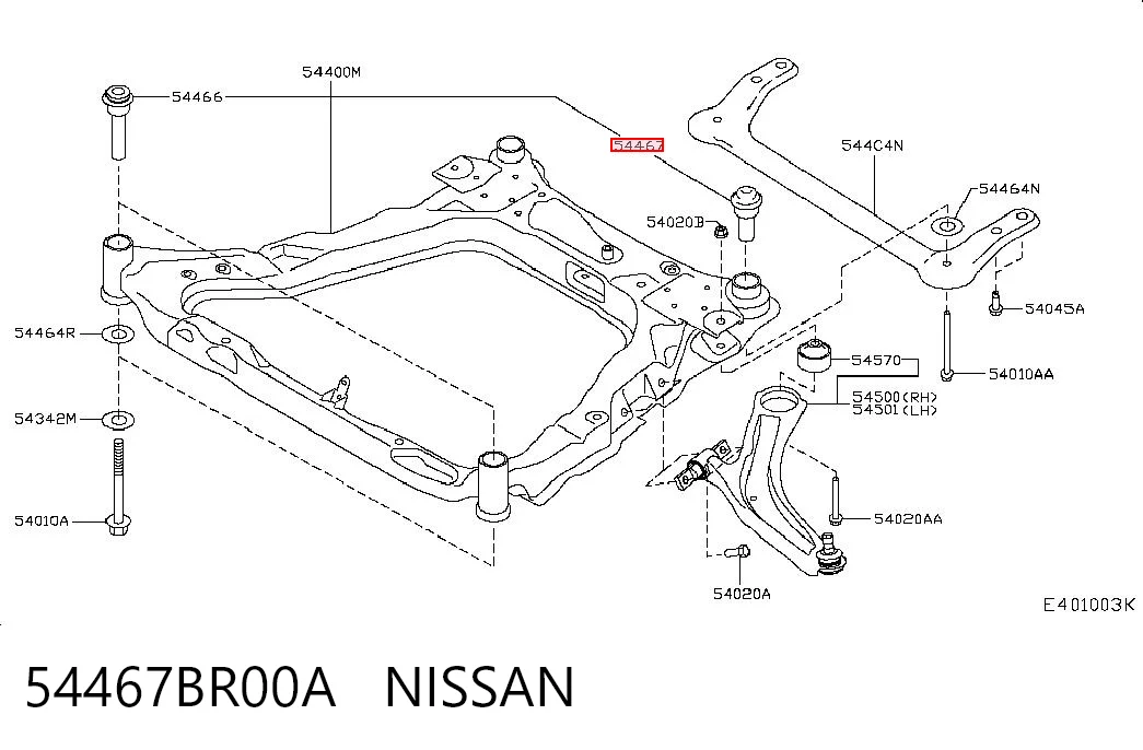 54467BR00A Nissan/Infiniti Buje silencioso del subchasis delantero
