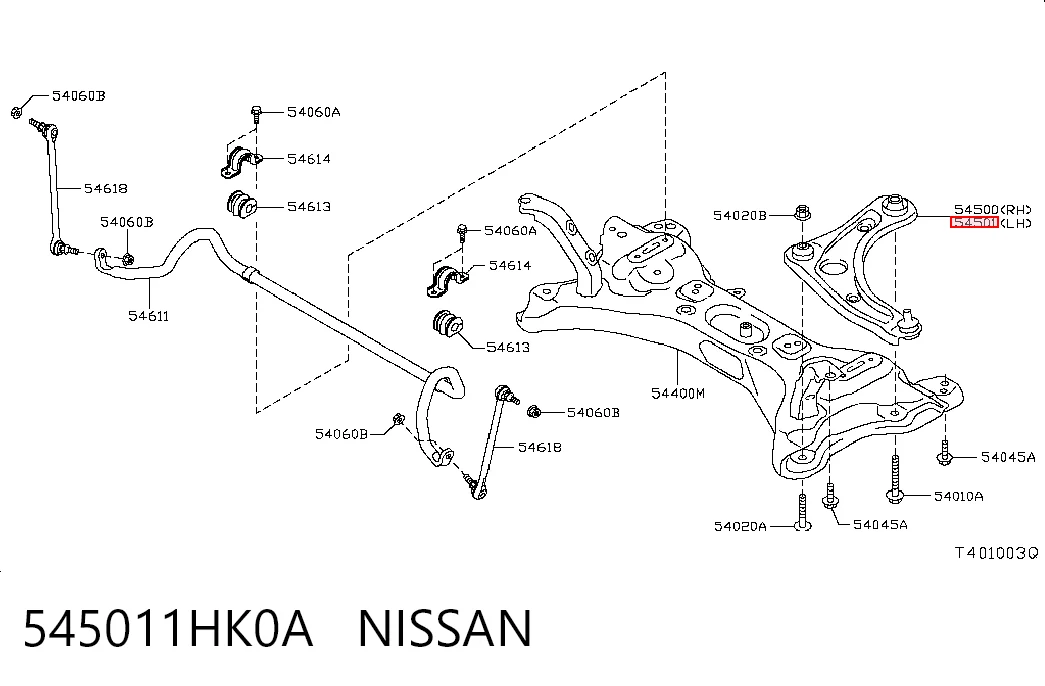 Brazo inferior izquierdo de la suspensión delantera 545011HK0A NISSAN