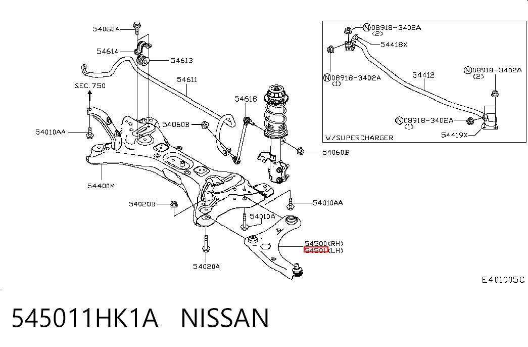 Brazo inferior izquierdo de la suspensión delantera 545011HK1A NISSAN