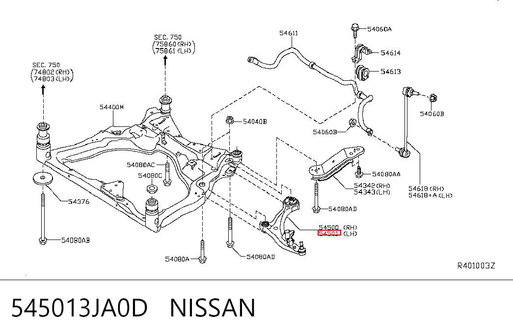 545013JA0D Nissan/Infiniti Brazo inferior izquierdo de la suspensión delantera