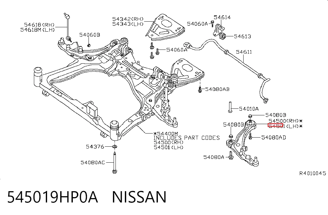 545019HP0A Nissan/Infiniti Brazo inferior izquierdo de la suspensión delantera