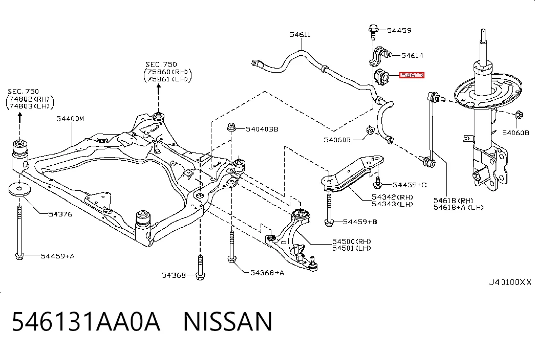 546131AA0A Nissan/Infiniti Buje de barra estabilizadora delantera