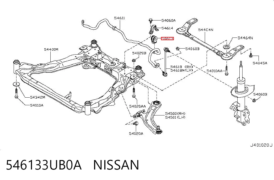 546133UB0A Nissan/Infiniti Buje de barra estabilizadora delantera