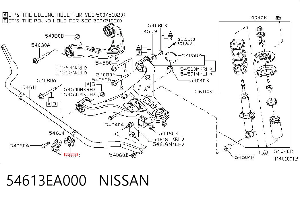 Buje de barra estabilizadora delantera 54613EA000 NISSAN