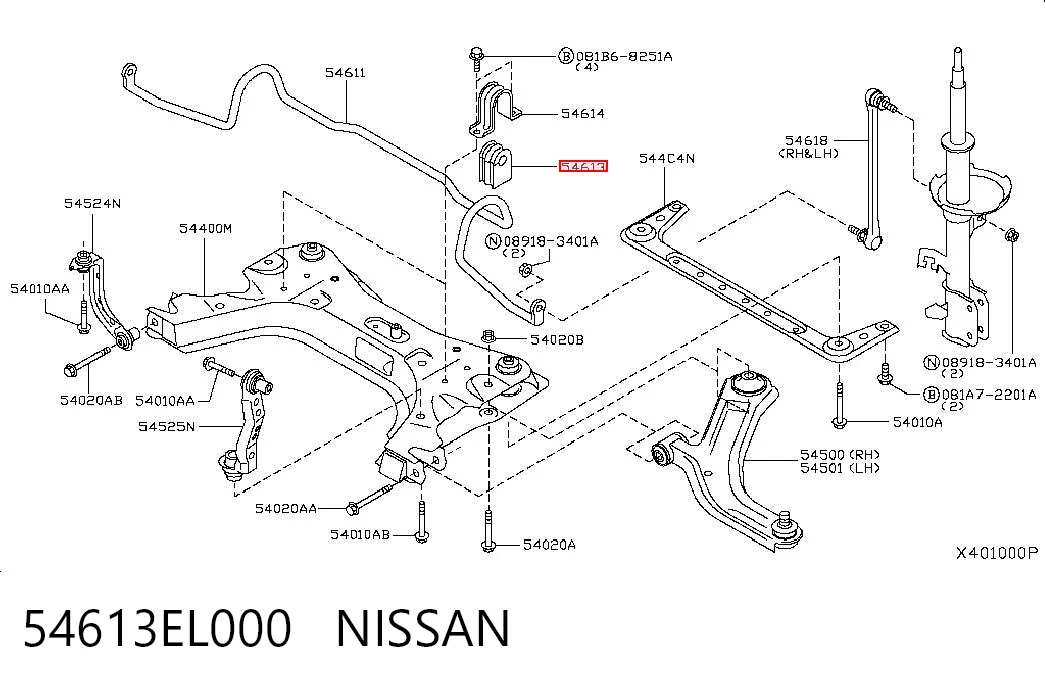 54613EL000 Nissan/Infiniti Buje de barra estabilizadora delantera