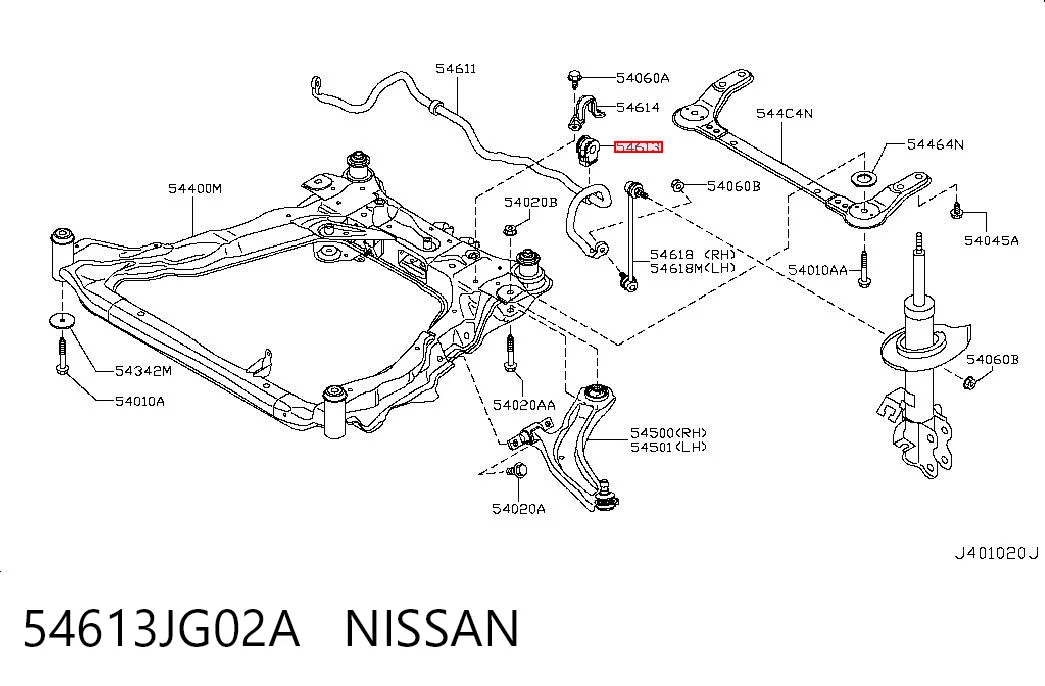 54613JG02A Nissan/Infiniti Buje de barra estabilizadora delantera