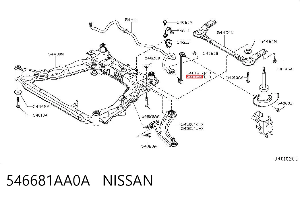 546681AA0A Nissan/Infiniti Bieleta estabilizadora delantera izquierda
