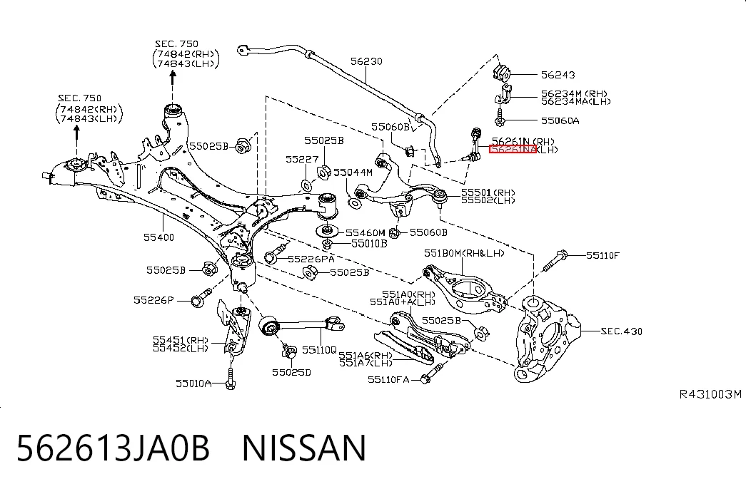 562613JA0B Nissan/Infiniti Bieleta estabilizadora trasera izquierda