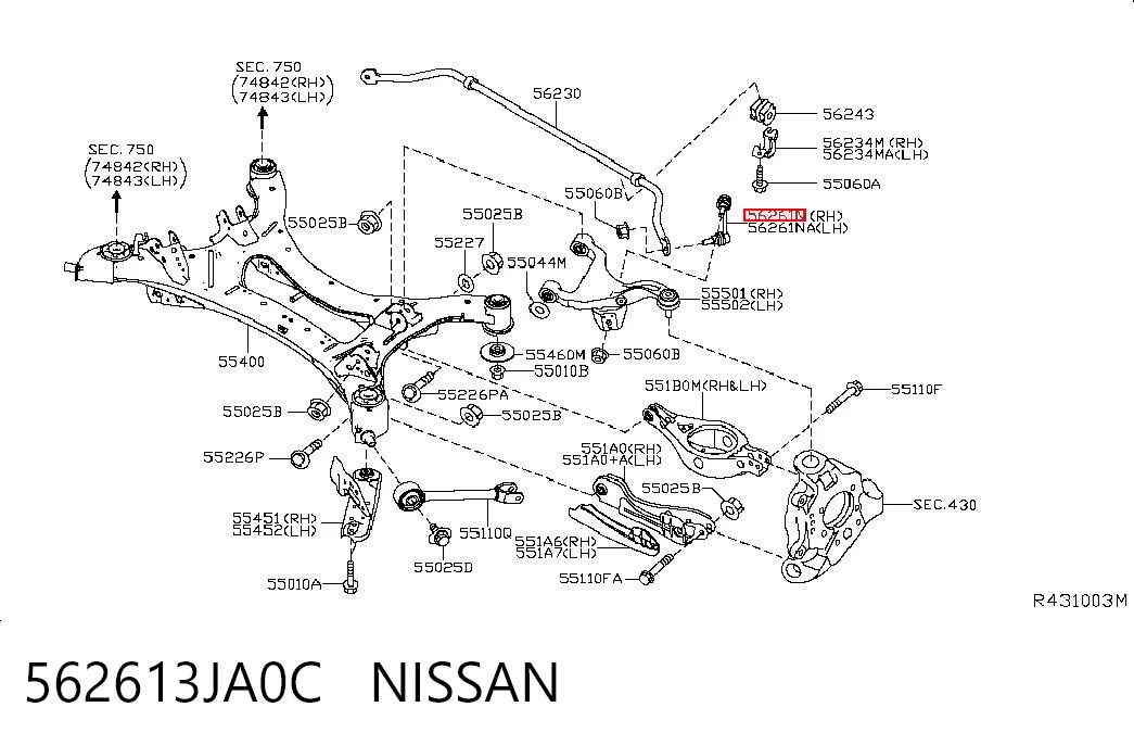 562613JA0C Nissan/Infiniti Bieleta estabilizadora trasera derecha