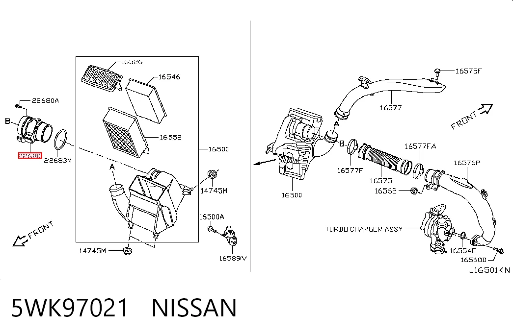5WK97021 Nissan/Infiniti Sensor de flujo de aire