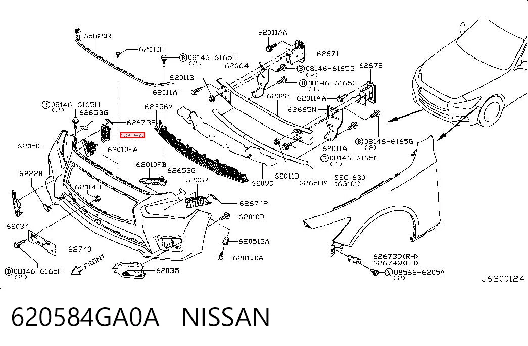 620584GA0A Nissan/Infiniti Soporte exterior derecho del parachoques delantero