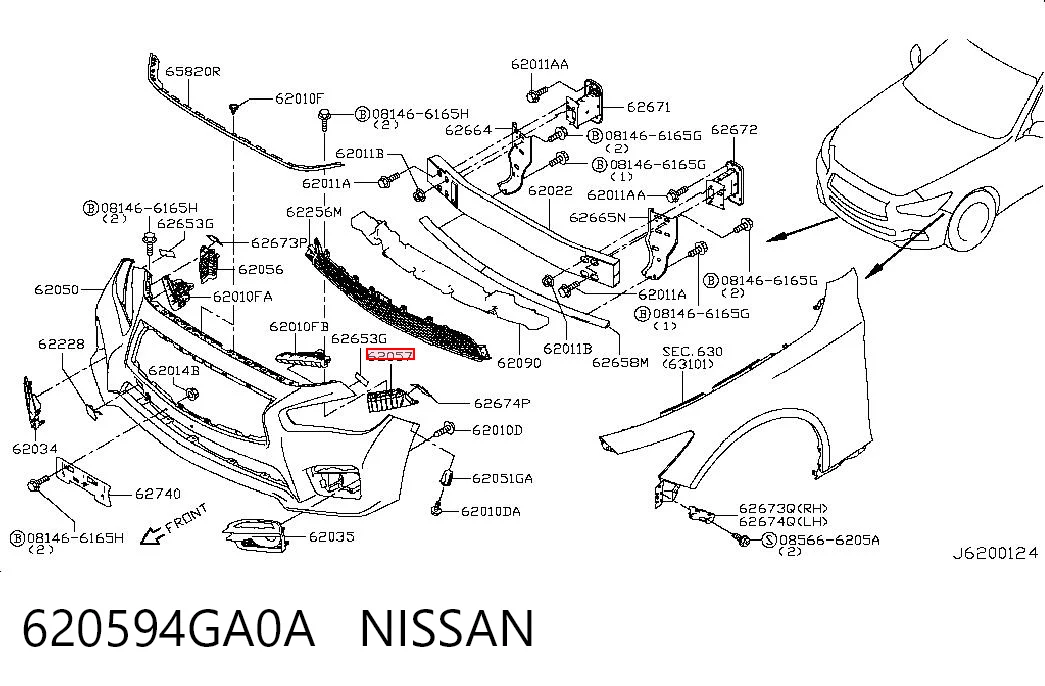 620594GA0A Nissan/Infiniti Soporte exterior izquierdo del parachoques delantero