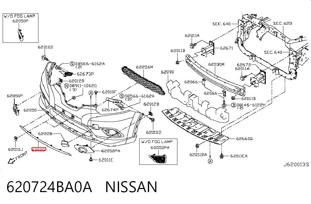620724BA0A Nissan/Infiniti Moldura de parachoques delantero
