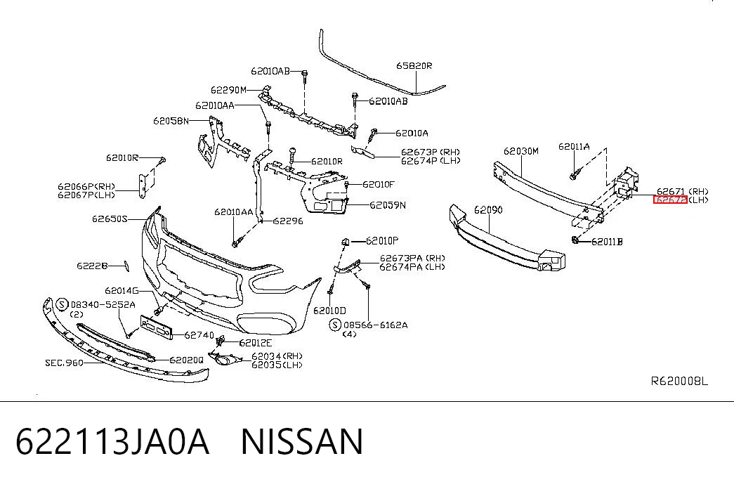 622113JA0A Nissan/Infiniti Soporte del refuerzo del parachoques delantero