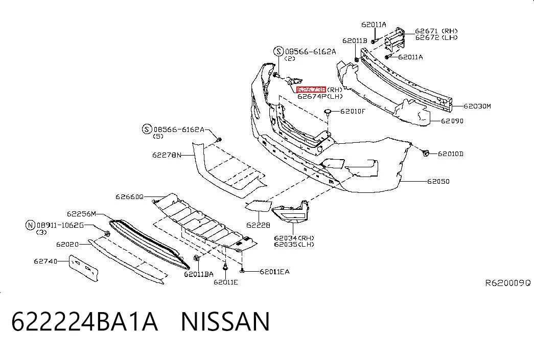 622224BA1A Nissan/Infiniti Soporte de parachoques delantero derecho